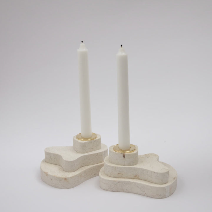 Large Jerusalem Stone Cross Taper Candle Holder